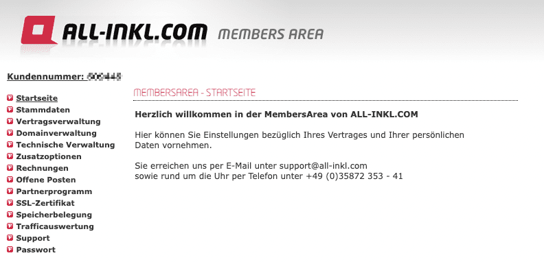 all-inkl kundenbereich members area - screenshot